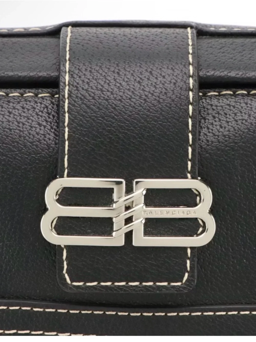 Balenciaga Black Leather BB Doctor Bag Clutch with Contrast Stitching